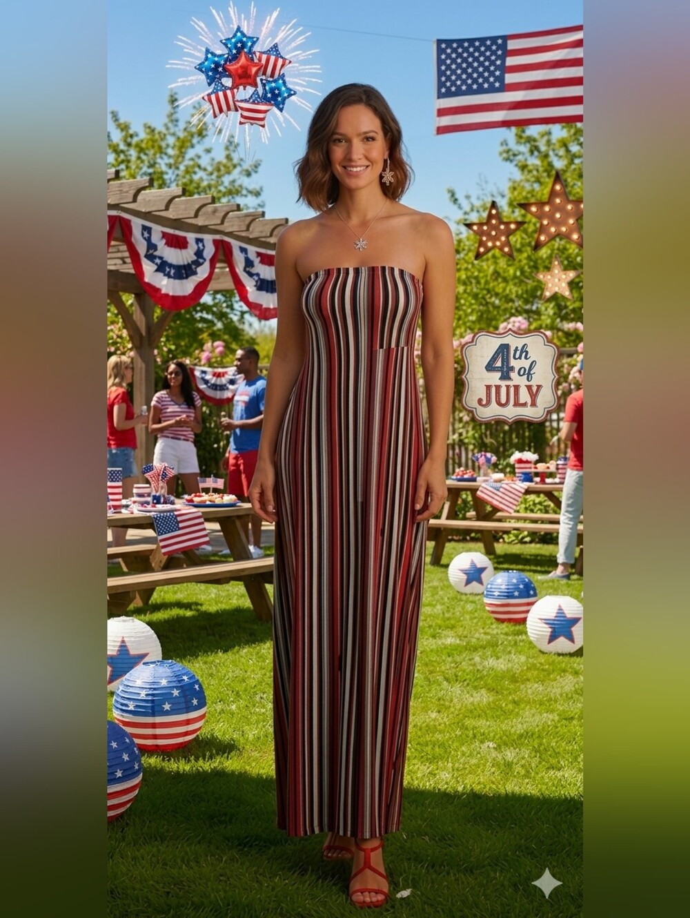 Striped Strapless Maxi Dress